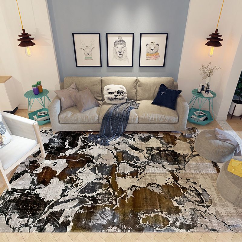 Modern Dark Gray Rug Abstract Graphic Polyester Rug Washable for Drawing Room