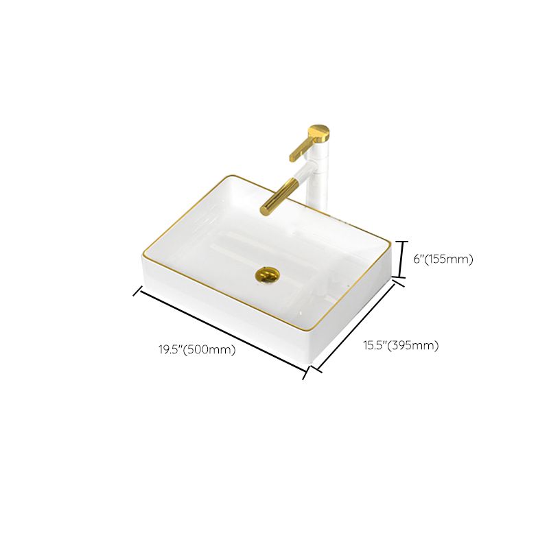 Traditional Vessel Sink Rectangular Porcelain with Overflow And Drain Assembly Wash Stand
