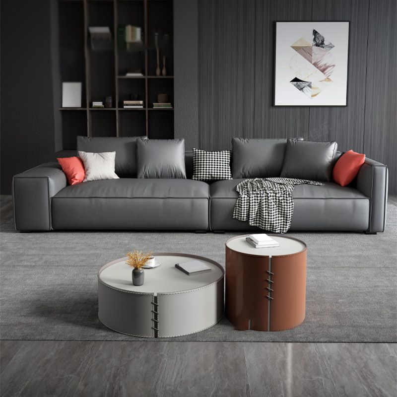 Dark Gray Faux Leather Square Arm Sofa/Sectionals with water proof for Living Room