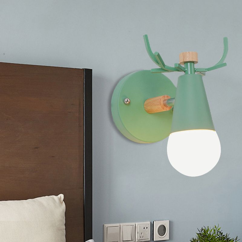 Metal Light a parete cono piccolo con corno di cervo cameretta per bambini ruotabile 1 leggero lampada da parete in stile nordico