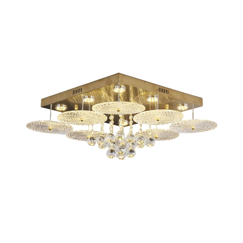 Gold LED Flush Light Fixture Modern Style Crystal Ball Ribbed Round Ceiling Lamp for Bedroom