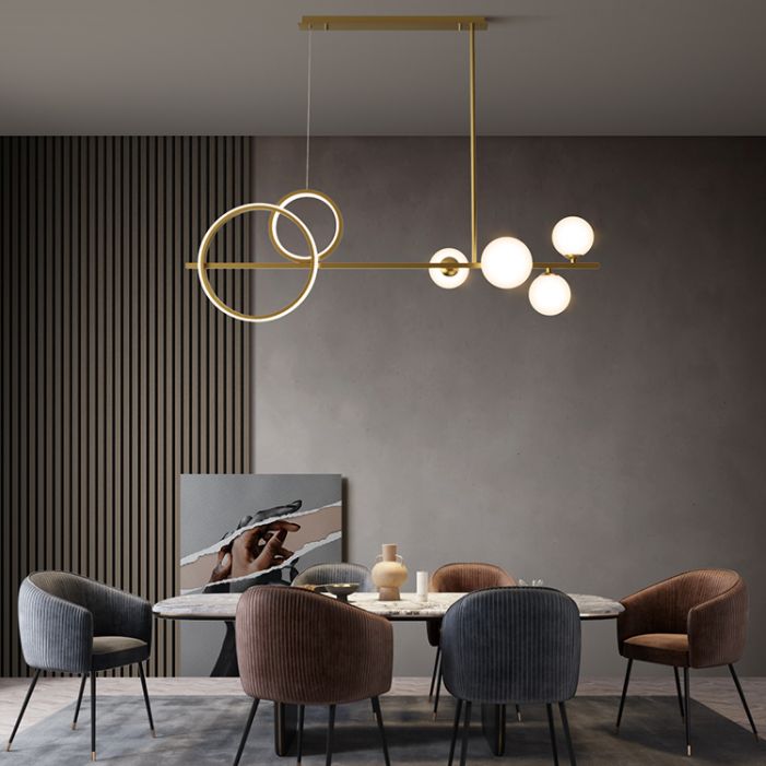 Modern LED Island Lighting Linear Glass Chandelier Light Fixture for Dining Room