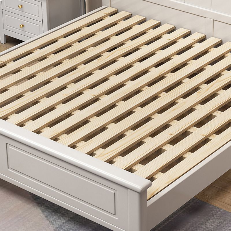 Modern White Wood Panel Standard Bed, Rectangular Headboard Bed