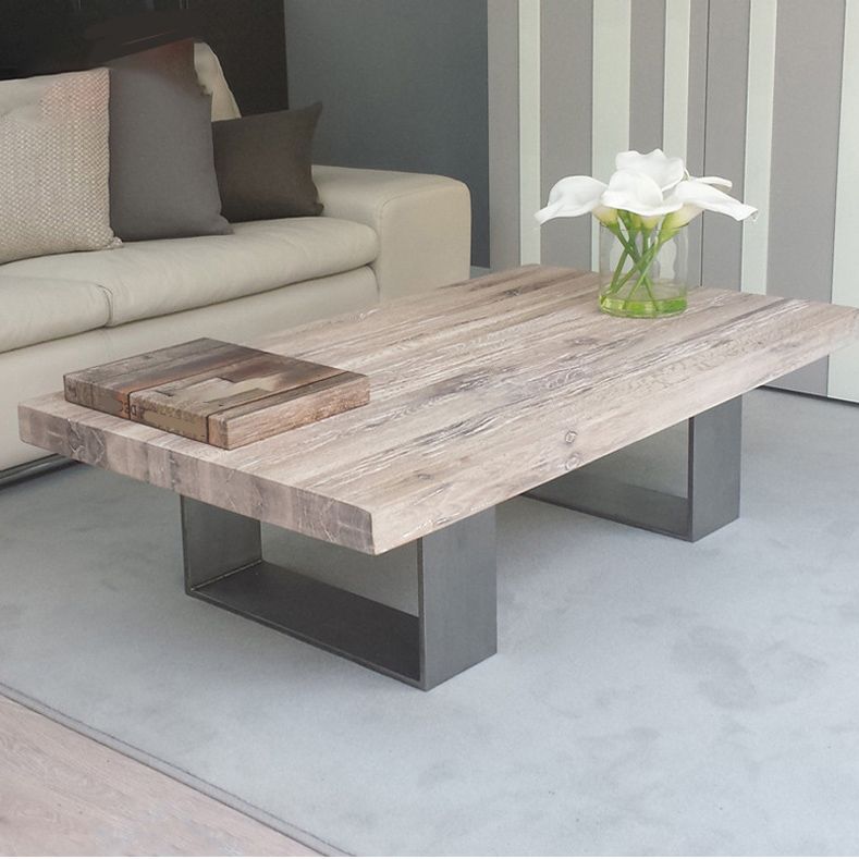 Rectangle Solid Wood Coffee Table Brown Sled Cocktail Table, 17.71" High