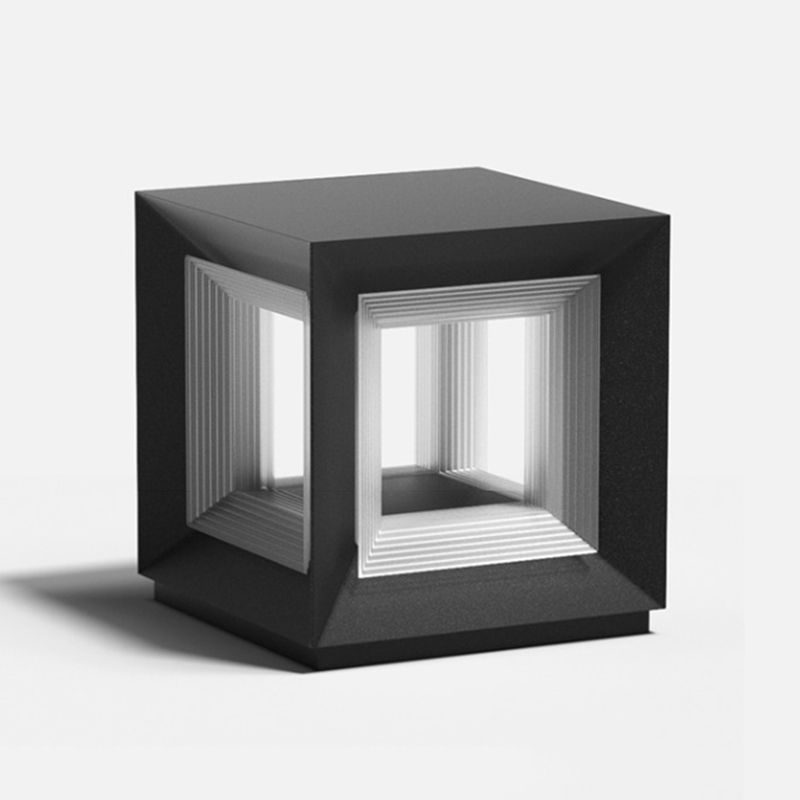 Square Contemporary Waterproof LED Pillar Light in Black for Courtyard