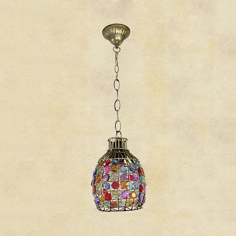 Decorative Dome Hanging Light Fixture 1 Bulb Metal Drop Pendant in Orange/Purple/Pink for Bedroom