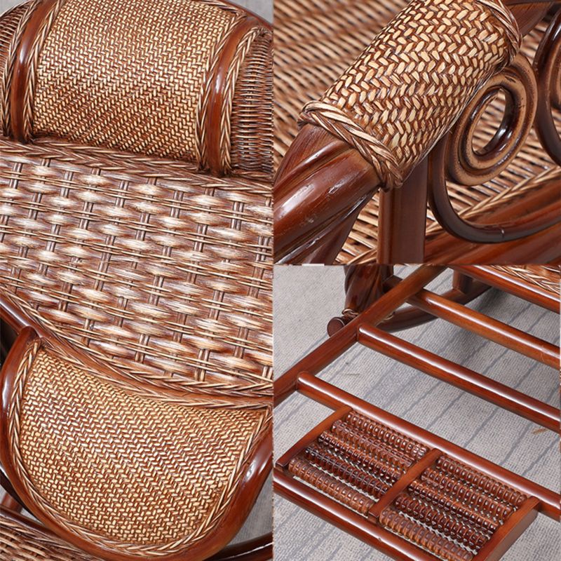 Traditional Rocking Chair Wicker Spindle Backrest Built-in Armrest Indoor Rocking Chair