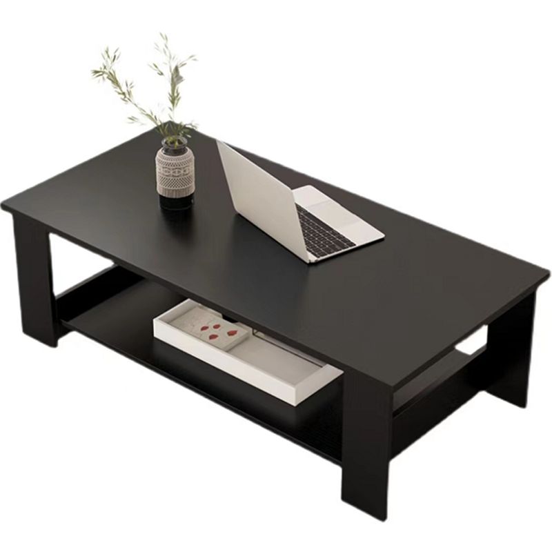 Rectangular Wooden 4 Legs Coffee Cocktail Table with Storage Shelf