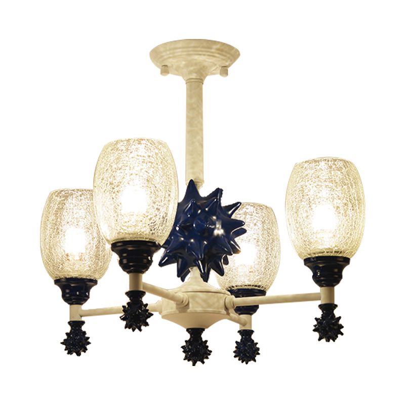 Oval Shade Chandelier with Sea Urchin Mediterranean Style Glass Hanging Light for Baby Bedroom