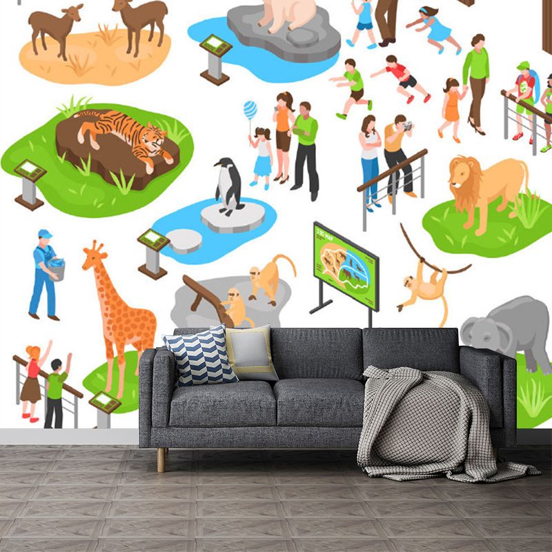 Illustration Zoo Pattern Murals for Baby Bedroom, Soft Color, Customize Size Available