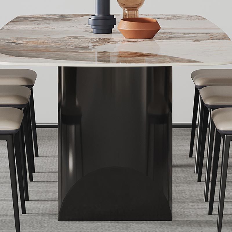Rectangle Stone Top Dining Table Contemporary Dining Table with Double Pedestal Base