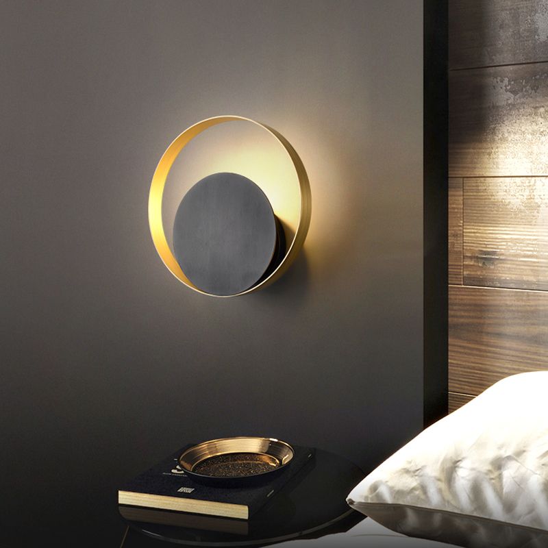 Modern Wall Sconce Circle Shape Wall Light with Metal Shade for Bedroom