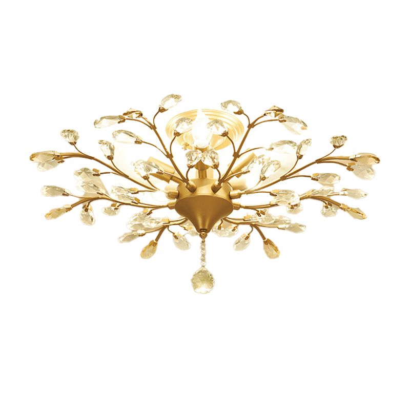 Unique Shape Crystal Flush Light Modern Style Multi Lights Flush Mount Fixture in Brass