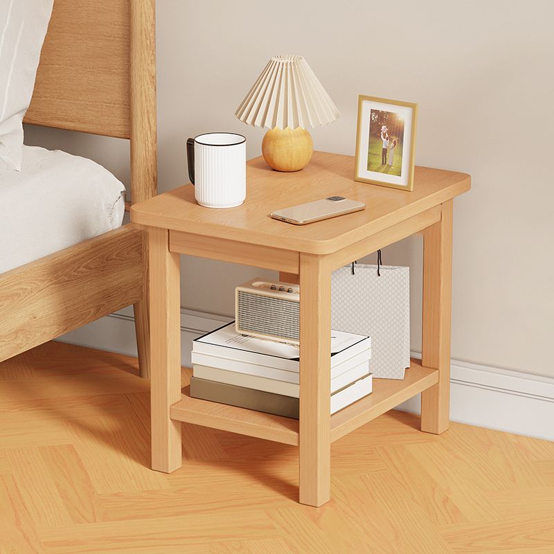 Modernistic Side Table Double Tier Wood Accent Side Table with Shelf