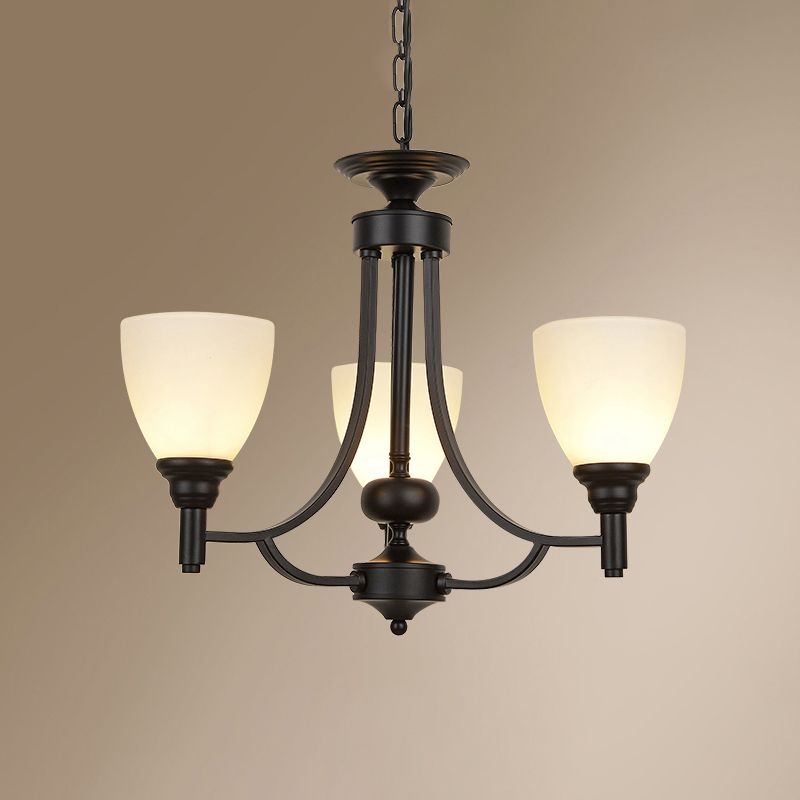 Black Ceiling Pendant Light Vintage White Glass Bell Shaped Chandelier for Dining Room