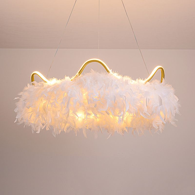 Crown Chandelier Light Fixture Modern Simplicity Feather Shade Pendant Lighting for Restaurant