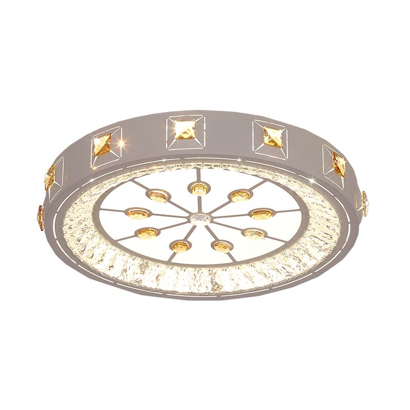 Round Sleeping Room Flushmount Cut Crystal LED Contemporary Ceiling Lamp with Cheery/Orange Pattern in Chrome