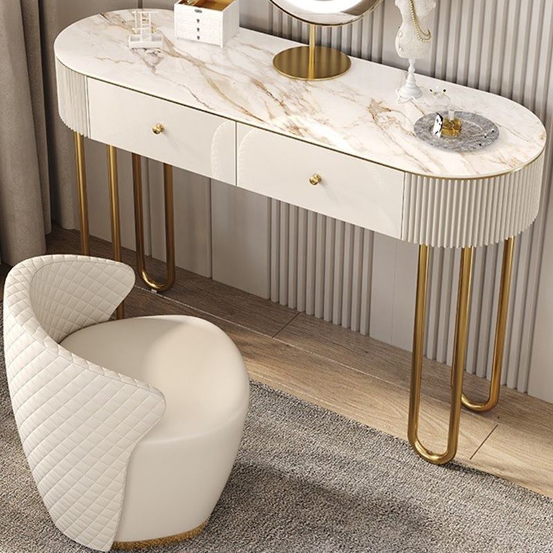 Glam Wood Vanity Dressing Table 2-Drawer Slate Top Make-up Vanity