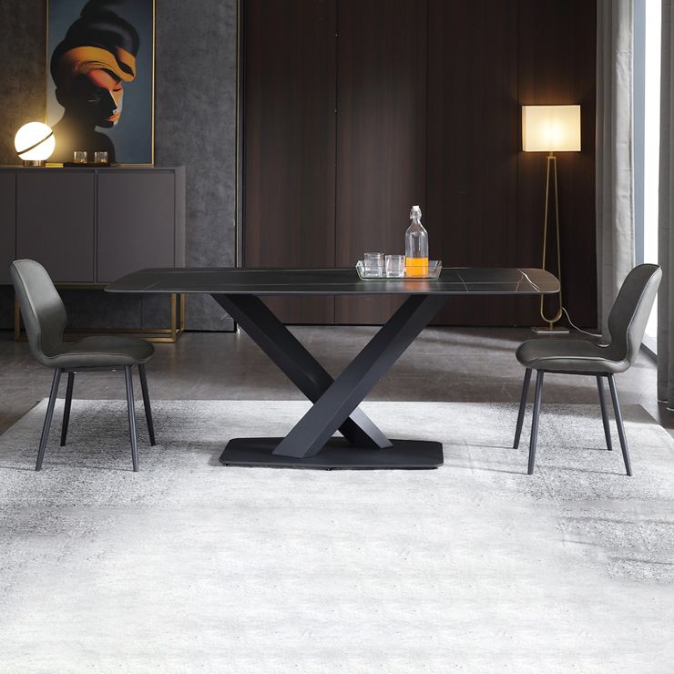 Industrial Black Table for Restaurant Rectangle Dining Table with Pedestal Base