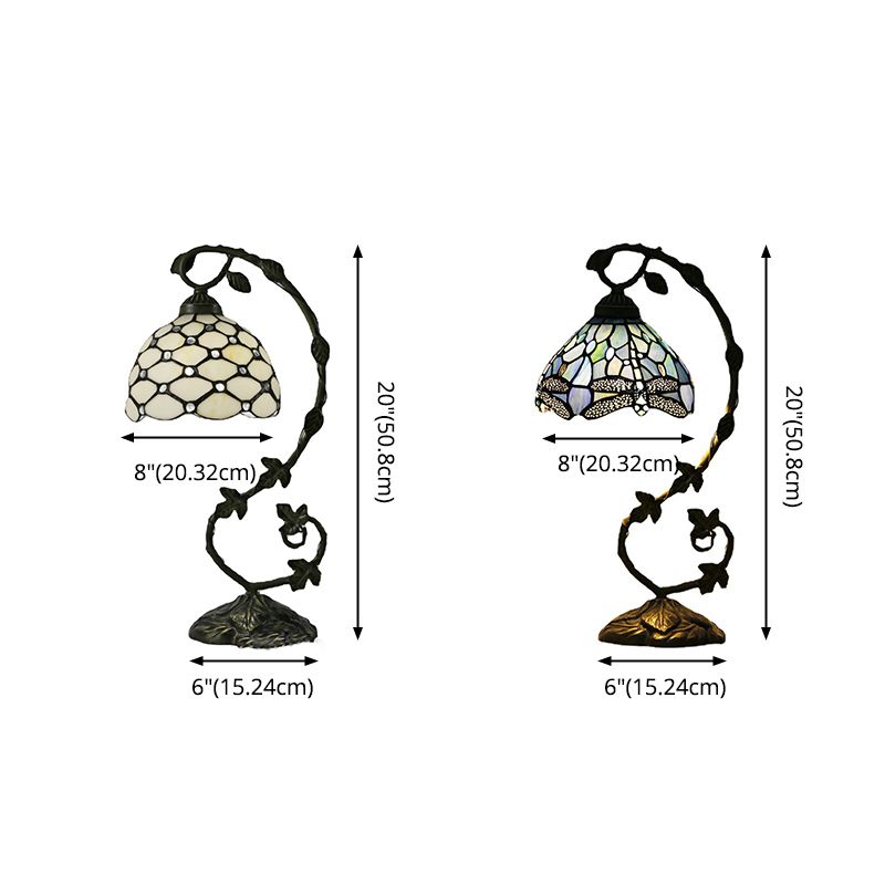 Lampe de table à col de cygne en bronze patiné, vitrail traditionnel, 1 ampoule, veilleuse de chambre à coucher