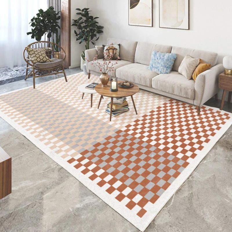 Classic Washable Carpet Leisure Check Pattern Area Rug Polyester Stain Resistant Rug for Living Room