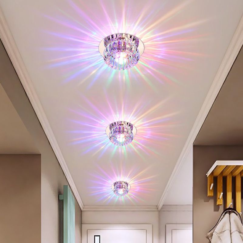 Plafonnier LED rond Simplicity en cristal transparent pour couloir