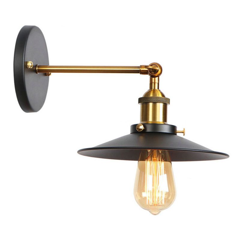 Black 1-Light Hanging Wall Lamp in Industrial Retro Style Aluminium Cone Wall Lamp with Iron Shade