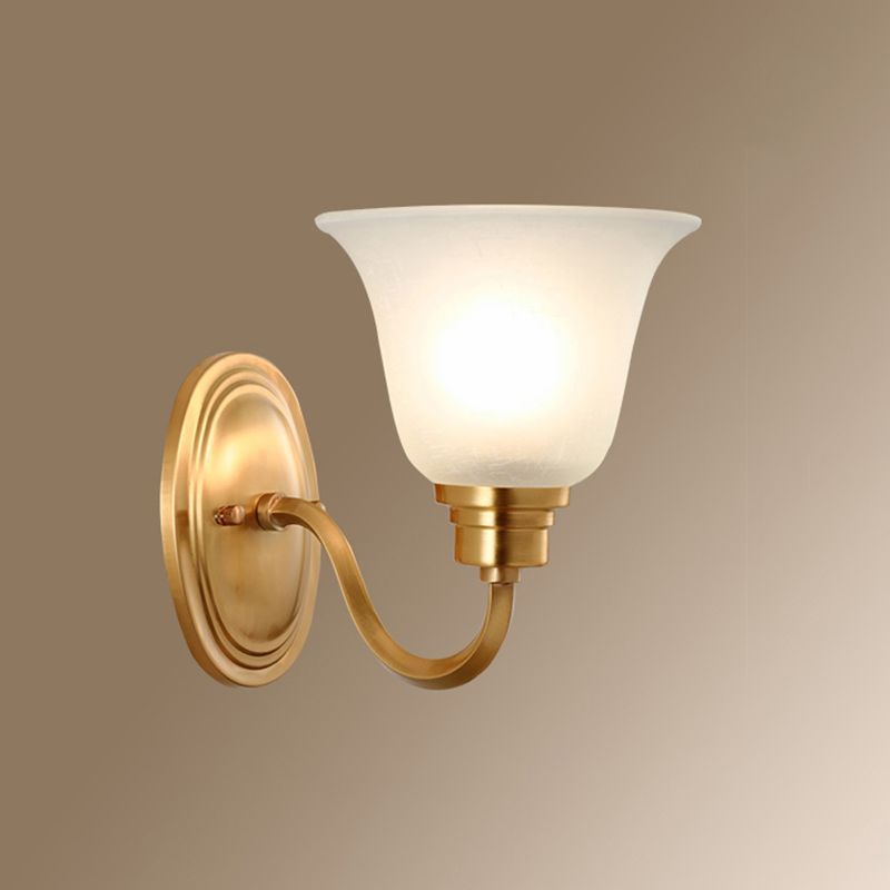 1 Head Frost Glass Wall Lighting Vintage Gold Flared Shape Bedside Wall Mounted Light Fixture