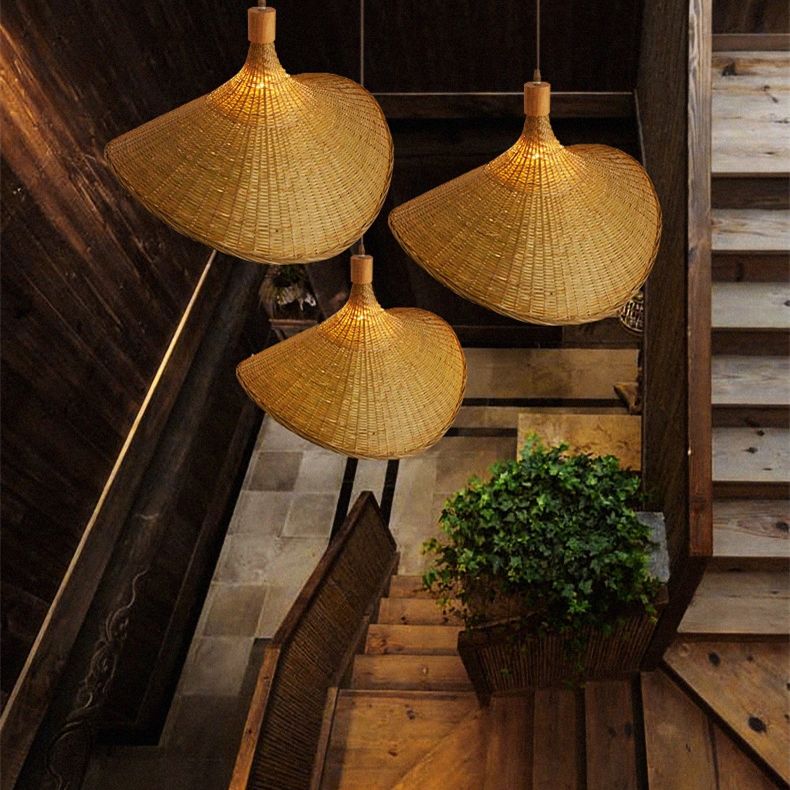 Modern Straw Hat Hanging Light Fixtures Rattan 1 Light Pendant Light