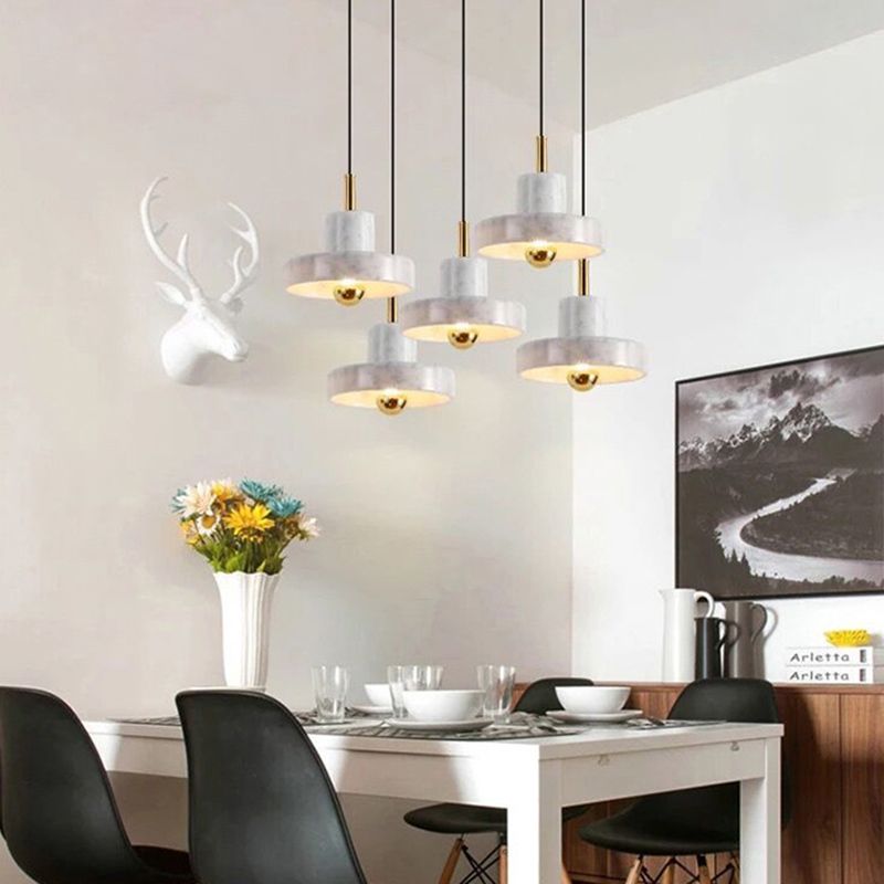 Stone Circle Hanging Light Fixture Minimalist White Down Lighting Pendant for Dinning Room