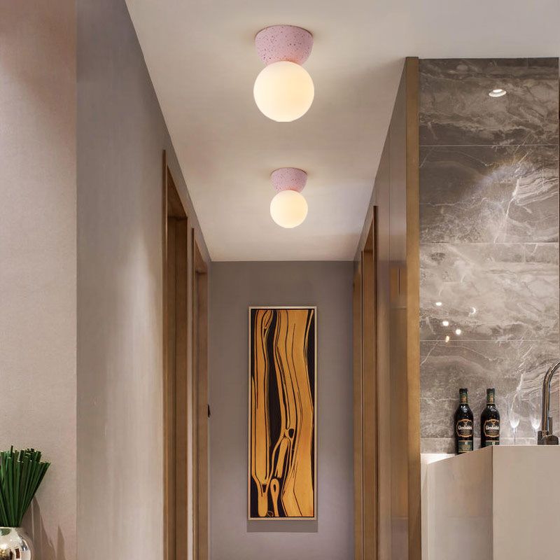 Modern Nordic Macaron Flush Mount Marble Globe Ceiling Light with Frosted Glass Shade