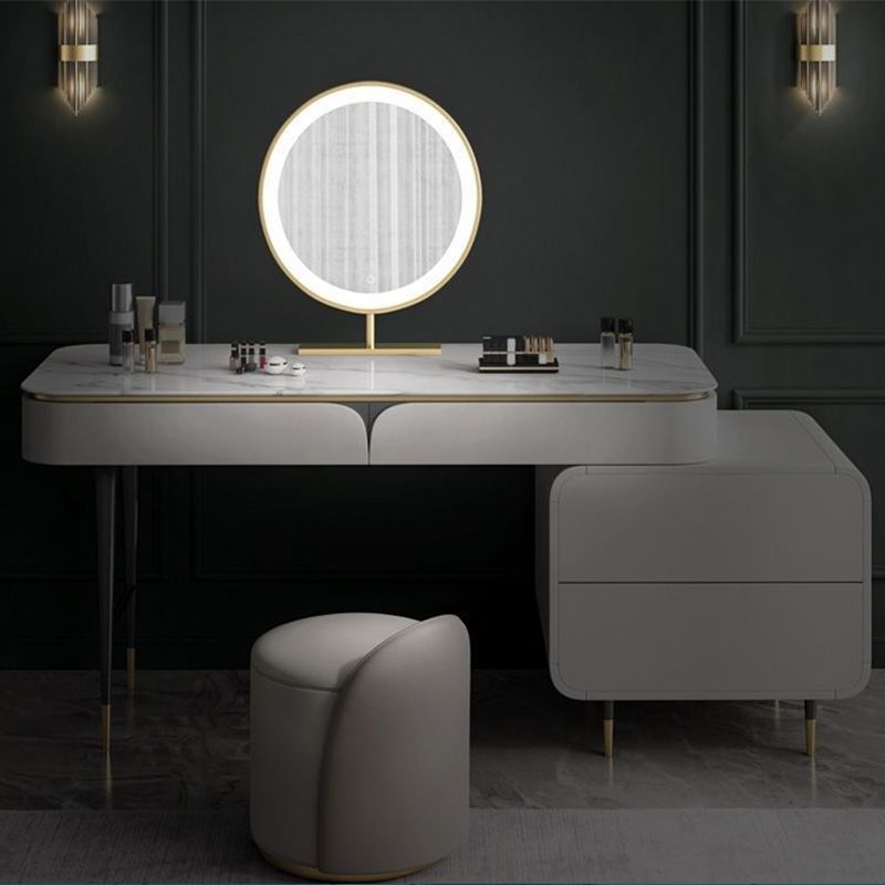 White Rectangular Slate Top Dressing Table Metal Base with 2/4 Drawers Dresser