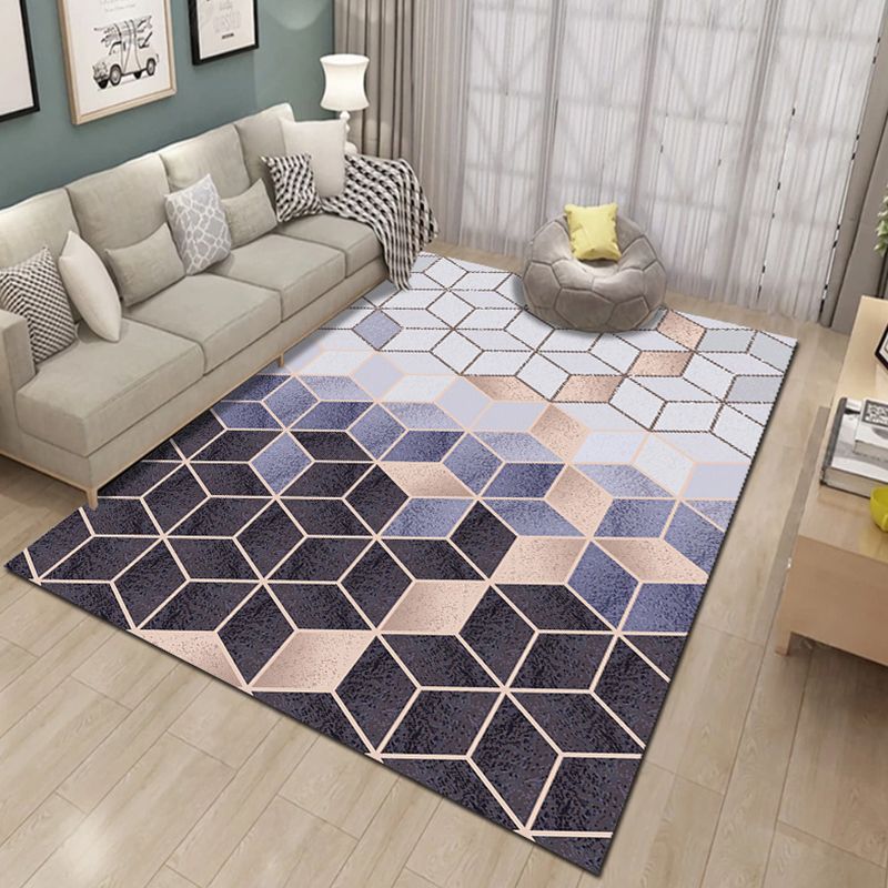 Contemporary Living Room Rug Multi-Colored Geo Patterned Carpet Synthetics Pet Friendly Machine Washable Rug