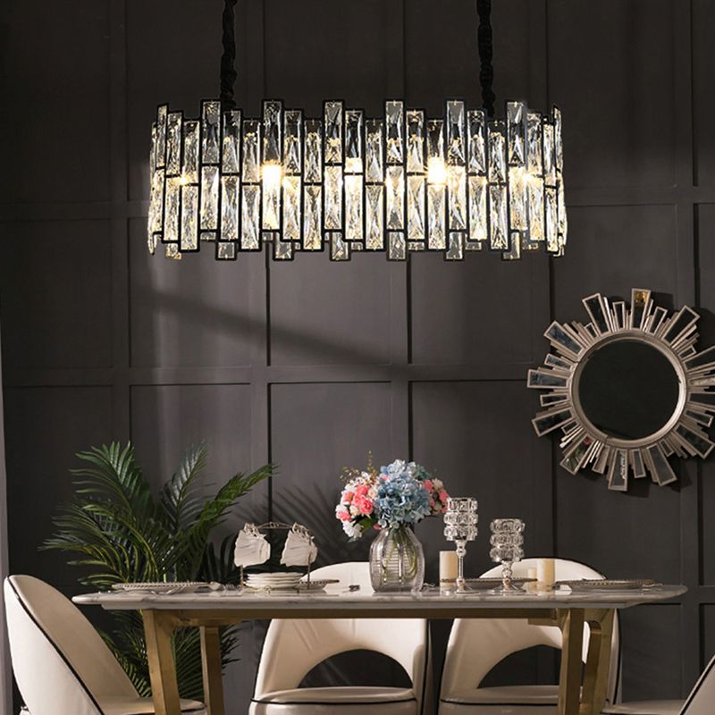 Contemporary Metal Pendant Light with Crystal Shade for Living Room