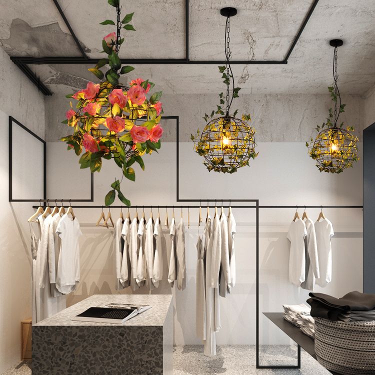 1-Licht Globe Metal Cage Pflanze Dekorative hängende leichte Einfachheitstil Moderne Anhängerlampe