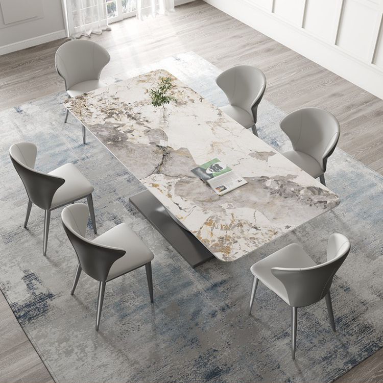 Modern Sintered Stone Dining Table Rectangular Dining Table Set with Metal Base