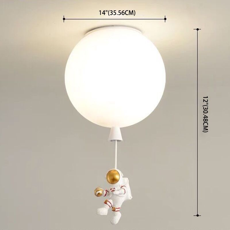 White Glass Balloon Ceiling Lamp Childrens Style Flush Mount Lighting with Resin Toy