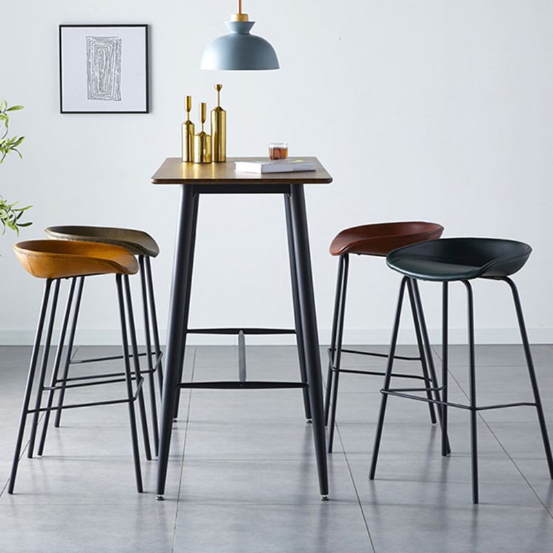 Industrial Metal Distressed Barstool Indoor Tall Stool with Leather Seat