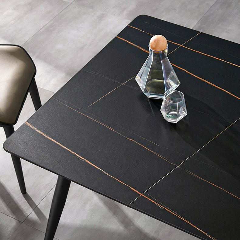 Industrial Sintered Stone Table for Restaurant Rectangle Black Kitchen Table with 4 Legs