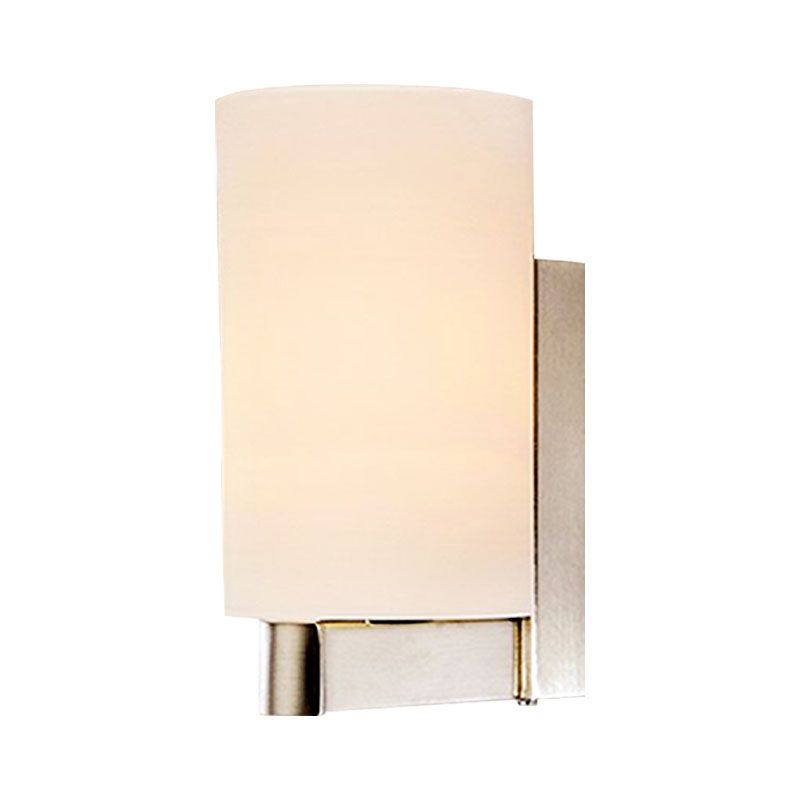 White Glass Cylinder Wall Lamp Modern 1 Light Chrome Sconce Light Fixture for Passage