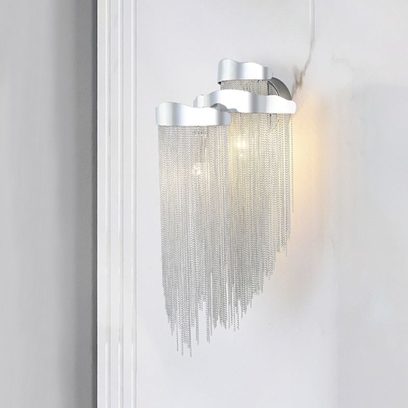 Silver Metal Chain Shade Wall Light Fixture Modern 3 Lights Sconce Light for Bedroom