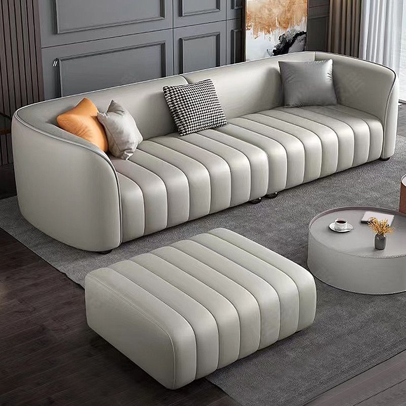 Beige Faux Leather Straight Arm Sofa/Sectional with Stain-Resistant and Wear-Resisting