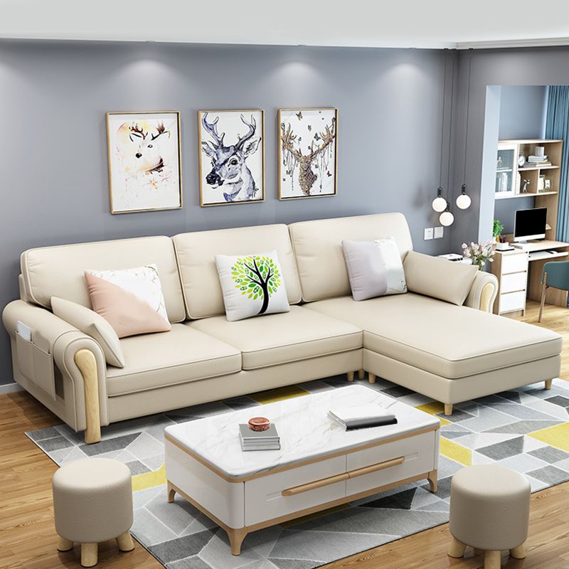 Farmhouse L-Shape Cotton Blend and Faux Leather Sectional Couch with Storage