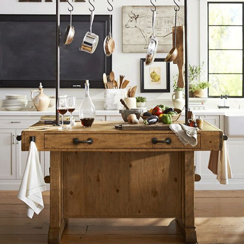 Modern Kitchen Island Table Dining Room Prep Table with Open Shelves