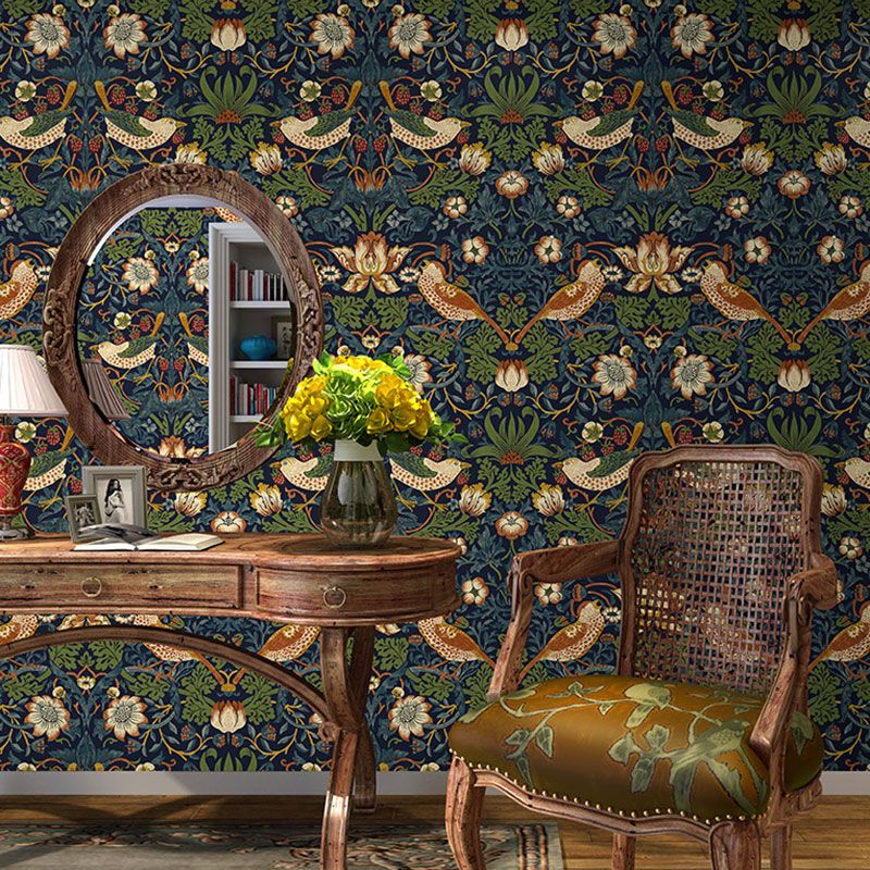 Neutral Color Rustic Wall Art 33' by 20.5" Damasque and Bird Wallpaper Roll for Accent Wall