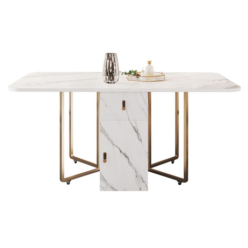 Modern Foldable Dining Room Set Standard Height with Gold Base Dining Furniture