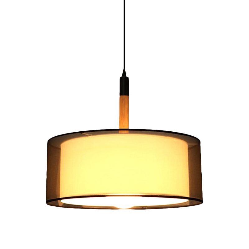 Lampada a ciondolo arrotondata a doppia tonalità nera Modernismo 1 sospensione in tessuto con impugnatura in legno