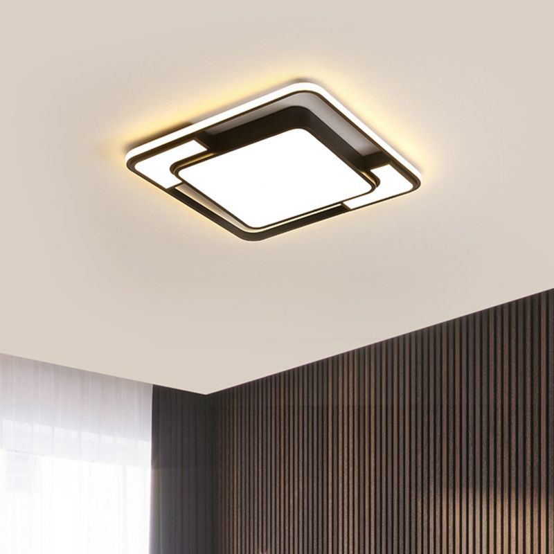 Acrilico Square / Rectangular Ceiling Light Modern Black LED Flush Mount in Warm / White/3 Color Light for Living Room