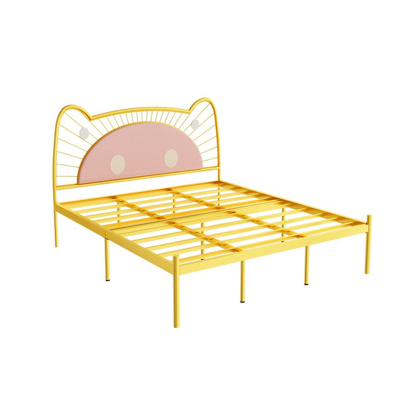 Glam Open-Frame Bed with Upholstered Headboard and Metal Legs