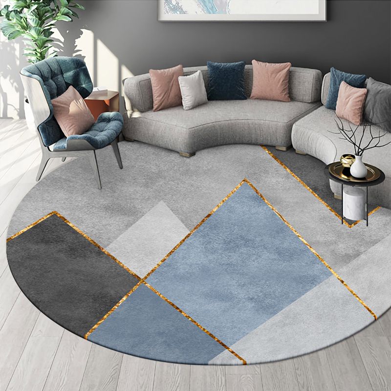 Round Geometric Indoor Rug Modern Patchwork Area Rug Polyester Anti-Slip Carpet for Living Room